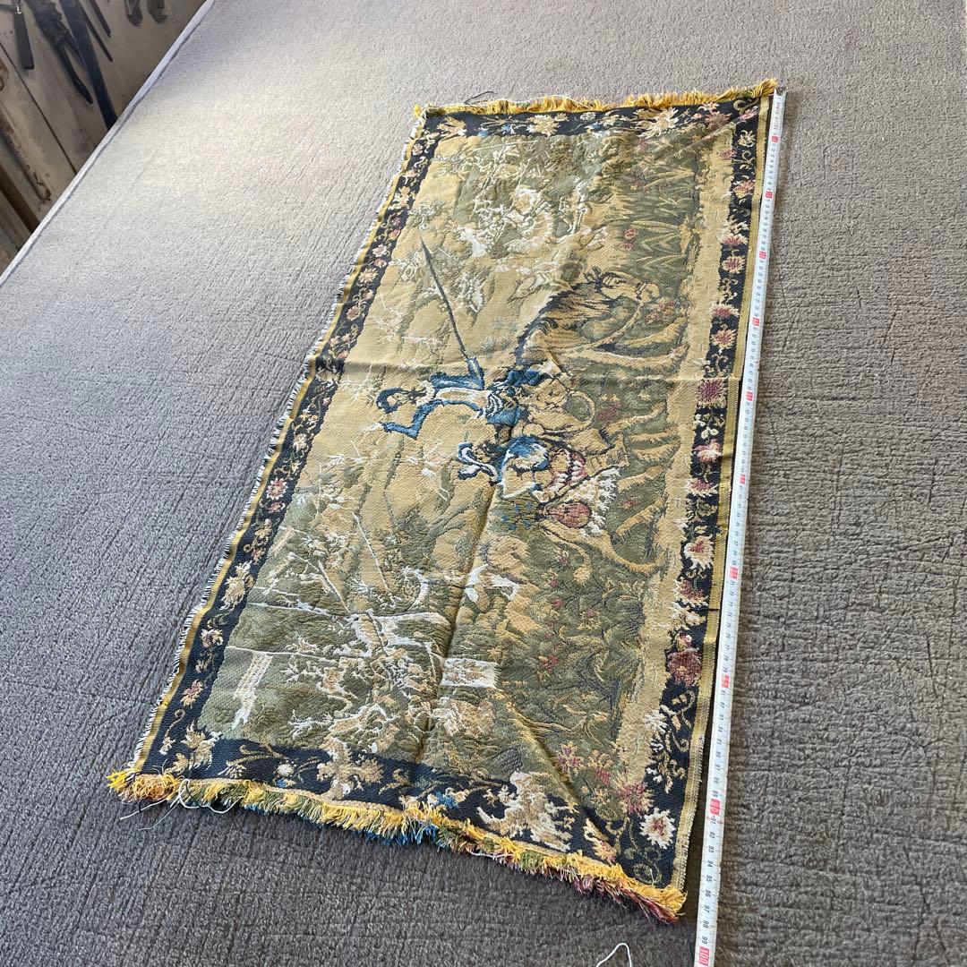 ゴブラン織 槍を持った騎士 ラグ タペストリー アンティーク ビンテージ