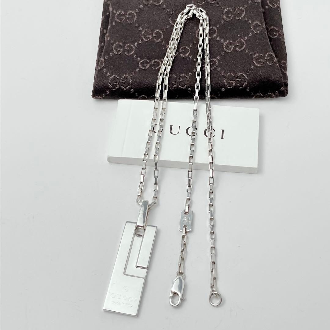 グッチ GUCCI 925 ネックレス シルバー Gロゴ プレート Y733