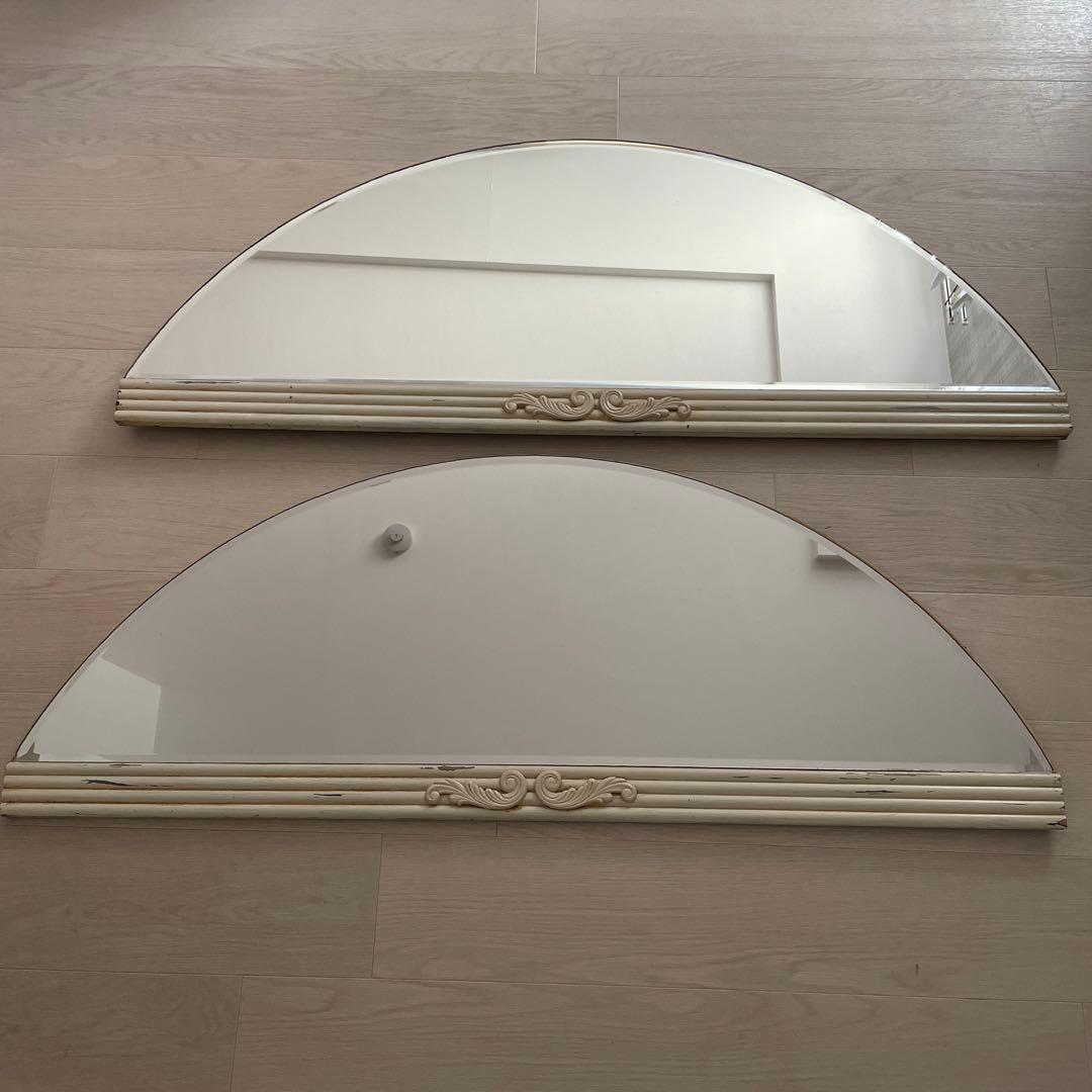 壁掛け、立て掛けミラー２枚1組アンティーク風ブロカント