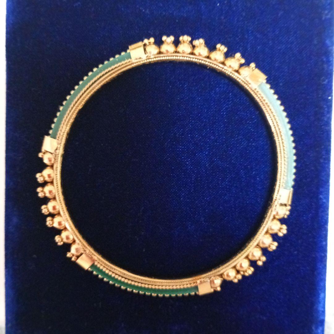 ビーズ装飾 ゴールド グリーン バングルアンティーク