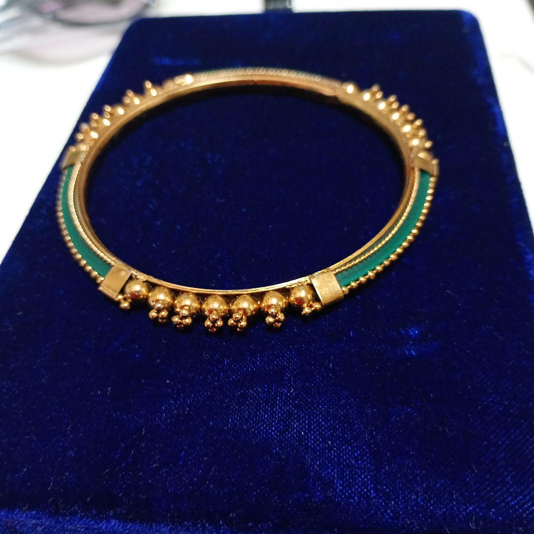 ビーズ装飾 ゴールド グリーン バングルアンティーク