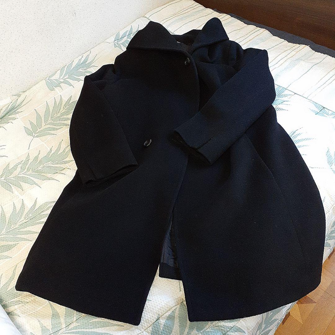 23区 大きいサイズ48 フード付き ブラック アンゴラビーバーコート