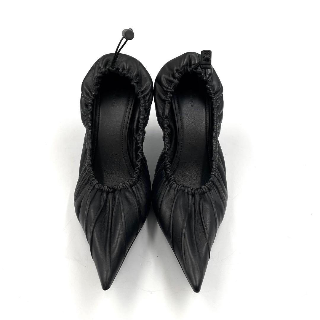 《未使用級》バレンシアガ ギャザーパンプス ドローコード 本革 レザー 黒 38
