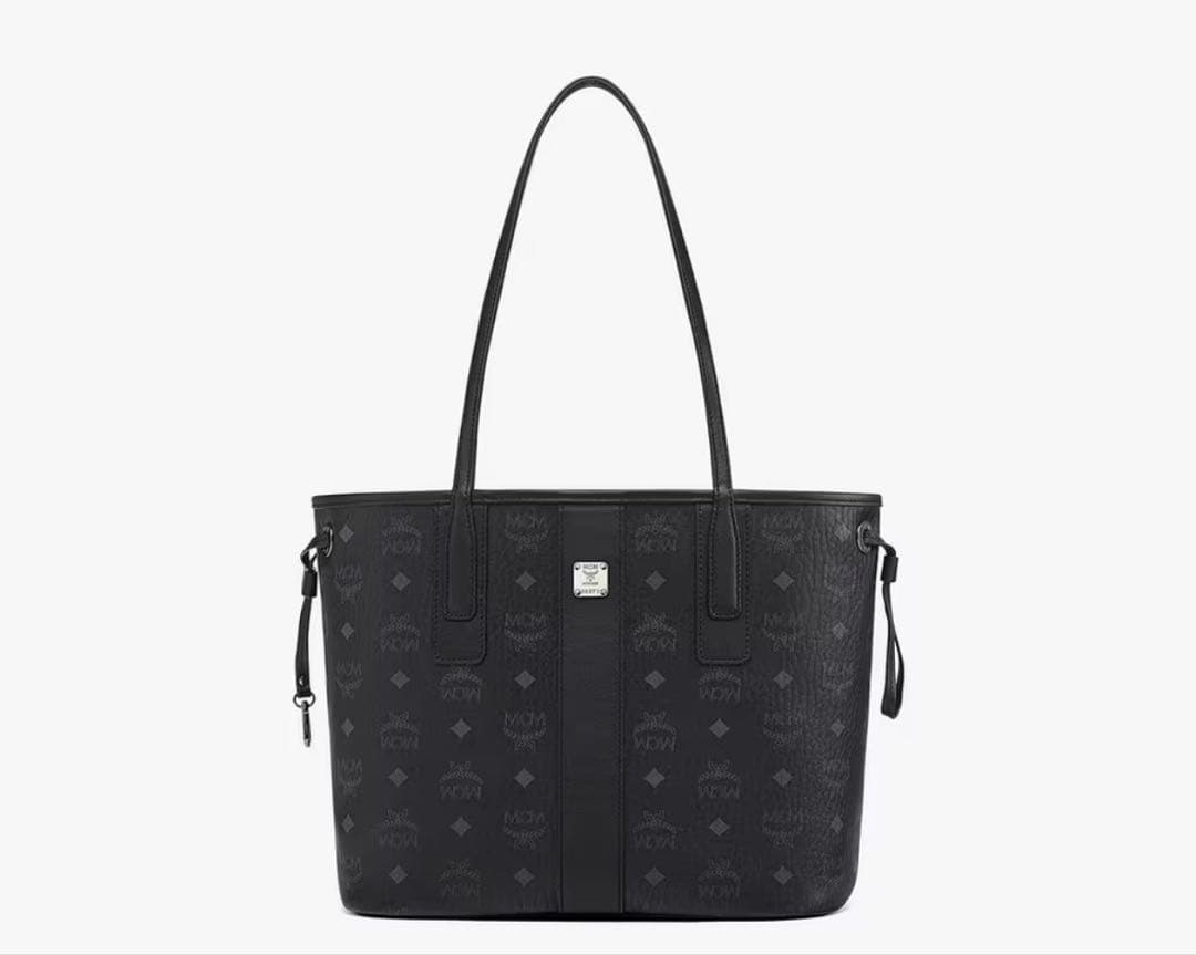 MCM　Liz リバーシブル 幾何学模様トートバッグ ブラック ポーチ付き1