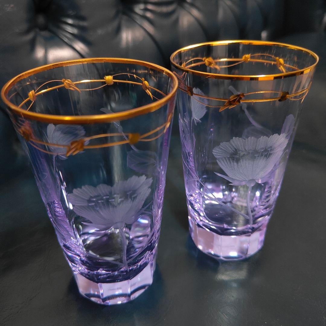 【希少色】MOSER モーゼル パウラ グラス ペア 花模様 金彩