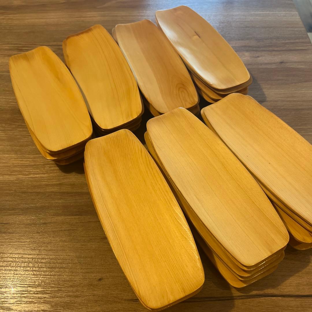 ひのき 舟型 おしぼり皿　16206 35枚セット　中古品