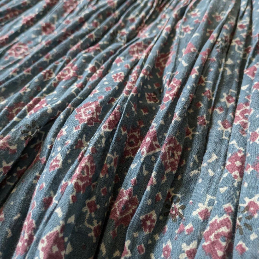 メゾンドソイル　コットンボイルプリントギャザーキュロットパンツ　インド製　F