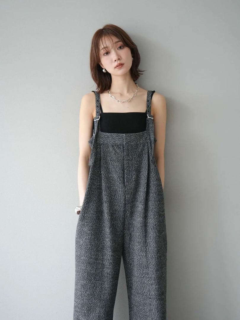 サロペット オーバーオール ツイードベアサロペット パンツ 黒 Lumier