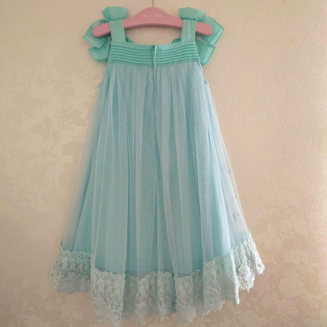 メゾピアノ　紫陽花刺繍ドレス　ワンピース　チュール　ミント　フォーマル　130