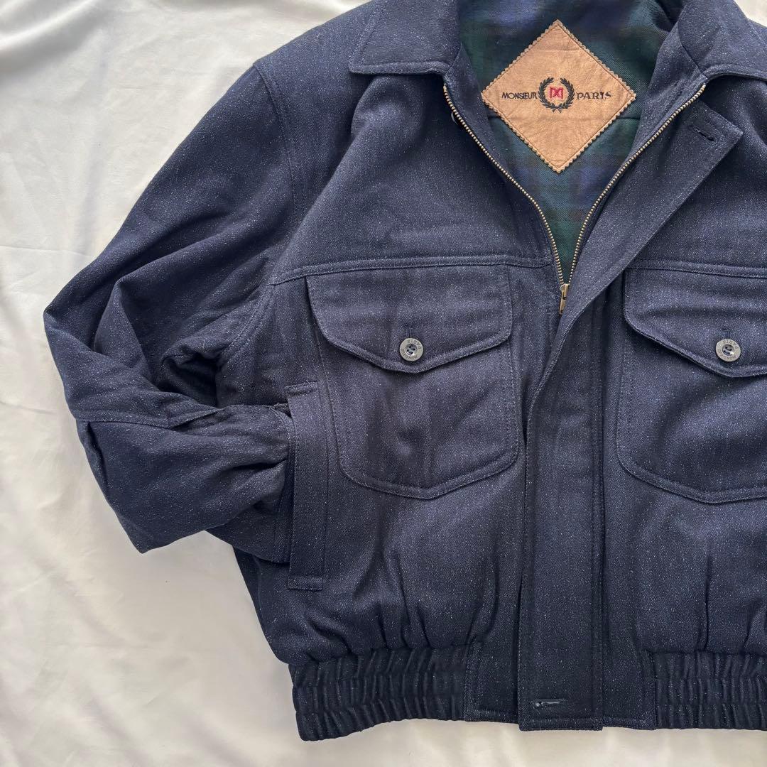 80’s vintage デニム調短丈ブルゾン ウールシルク アメカジ シティー