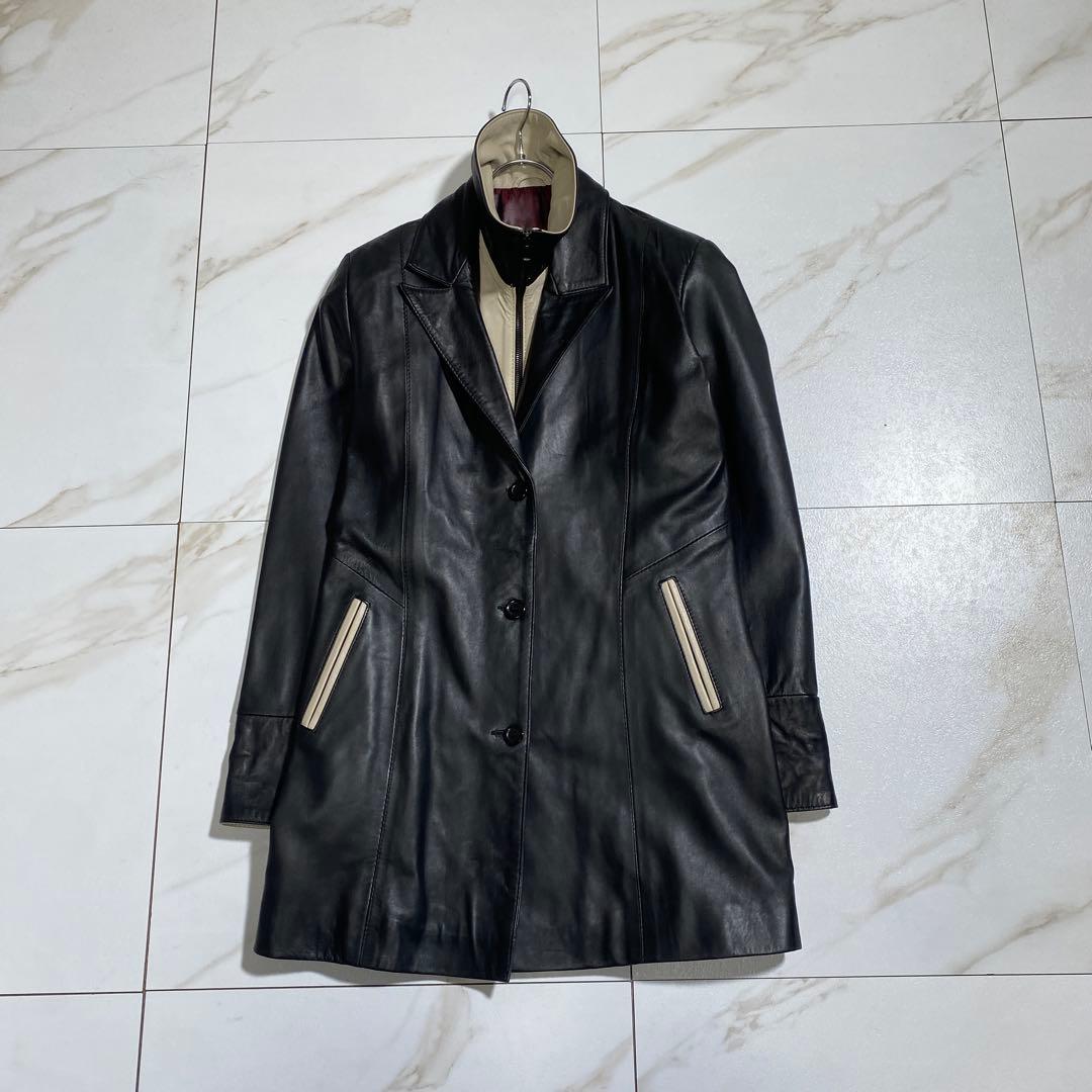 希少⭐︎ヴィンテージ ラムレザー 羊革 ダブルジップ ロングチェスターコート