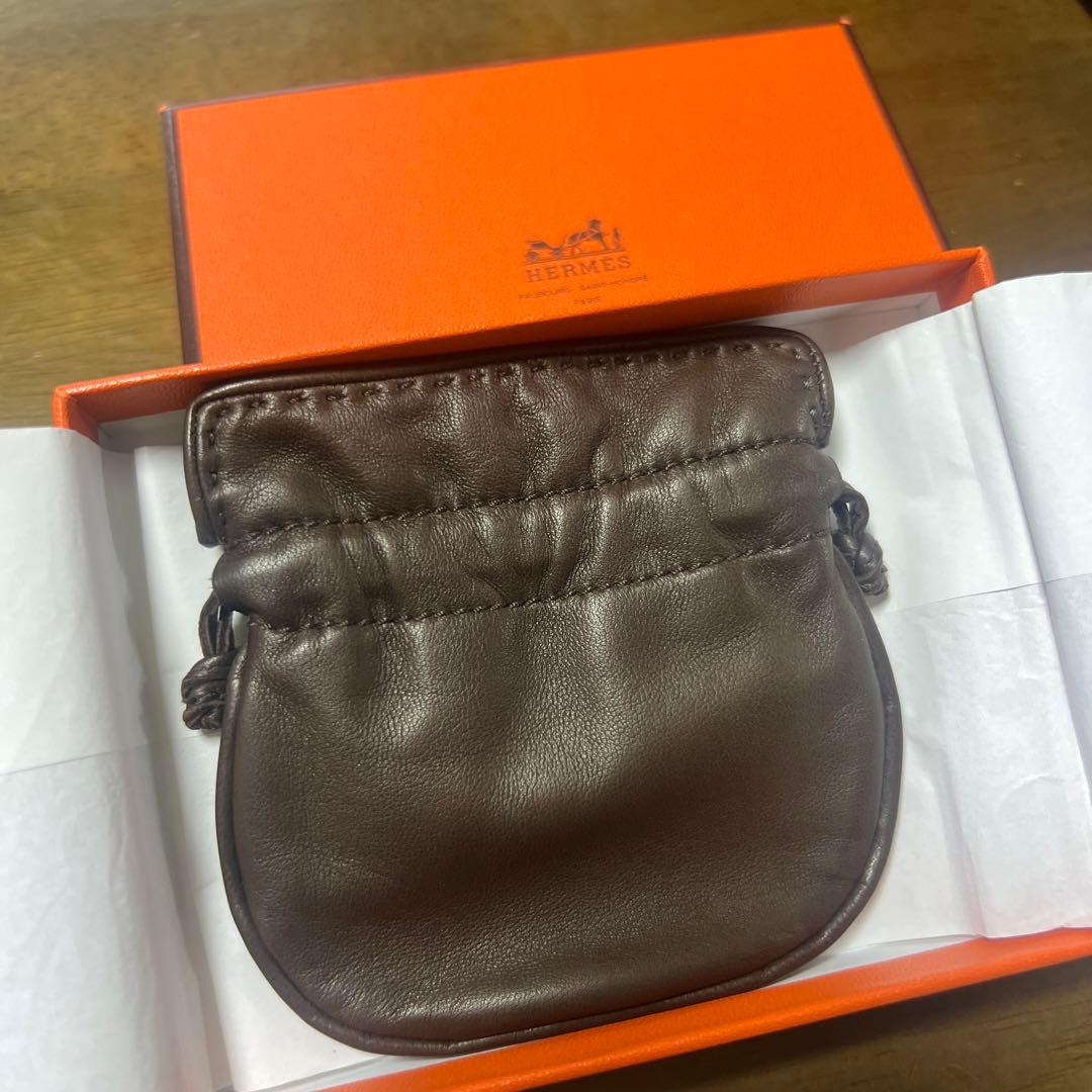 HERMES 巾着 レザー ブラウン ケース