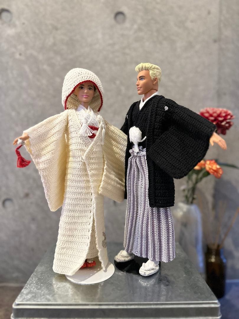 結婚式 和装バービー Handmade Wedding Kimono Dolls