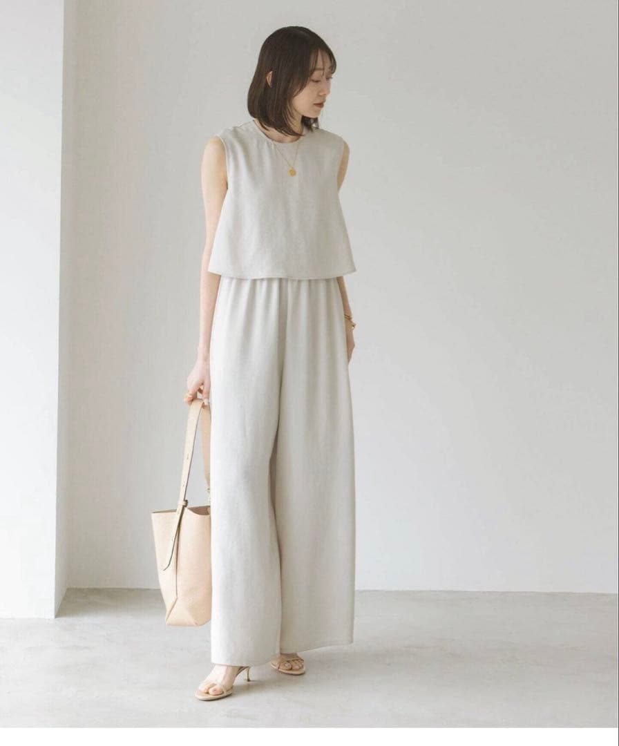 NOBLE ダブルクレープスリーブオールインワン　ナチュラル　フリーサイズ