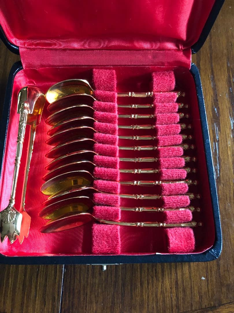 フランスアンティークケース入り24金ゴールドプレート　デミタススプーンSFAM