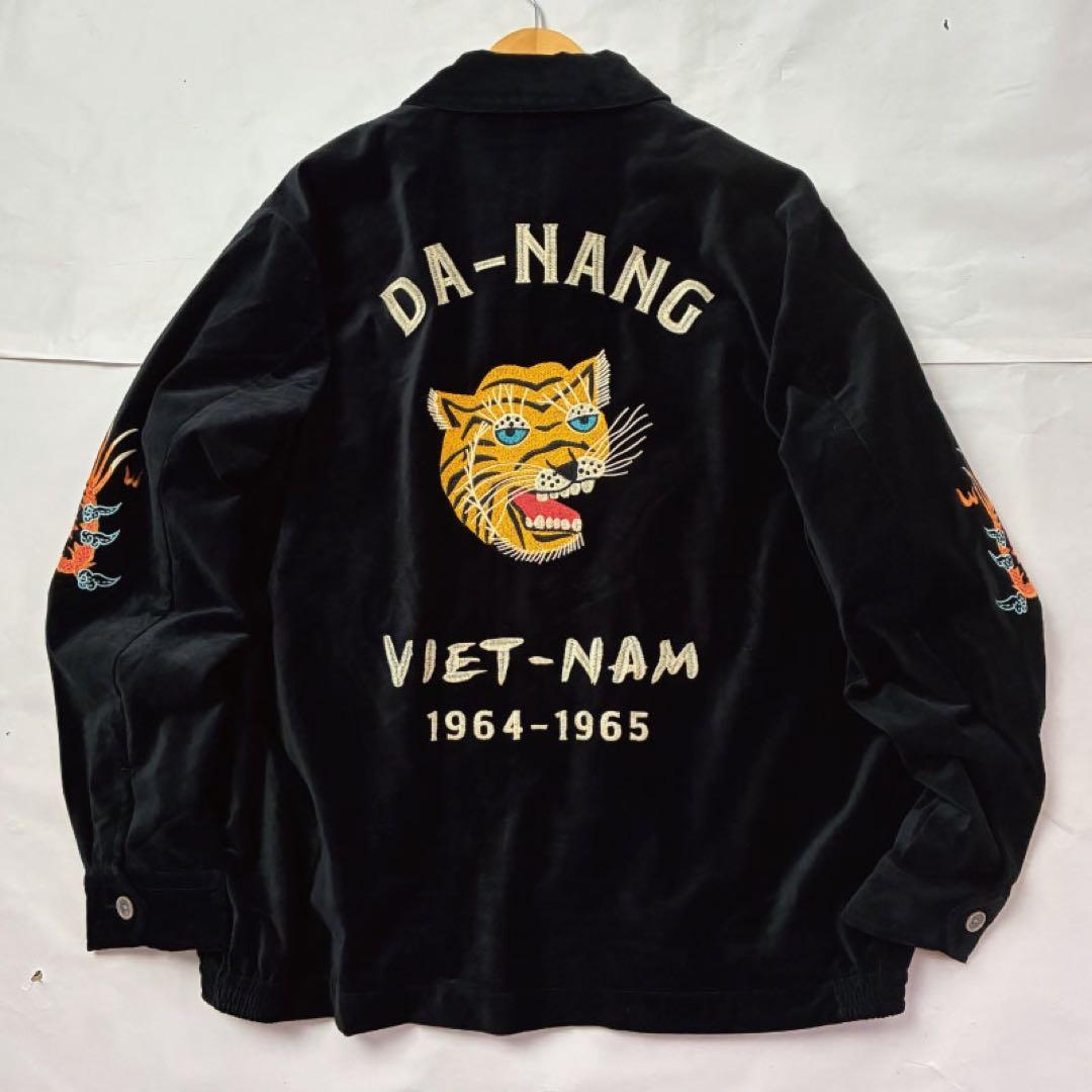 ヒューストン ベトジャン ベトナムジャケット 別珍 ベロア 虎刺繍 XL 黒
