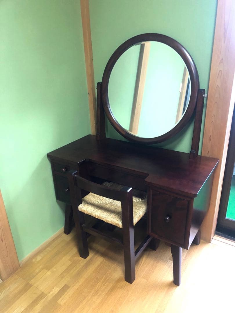 特丸型一面鏡　ドレッサーと椅子　松本民芸家具　鏡台