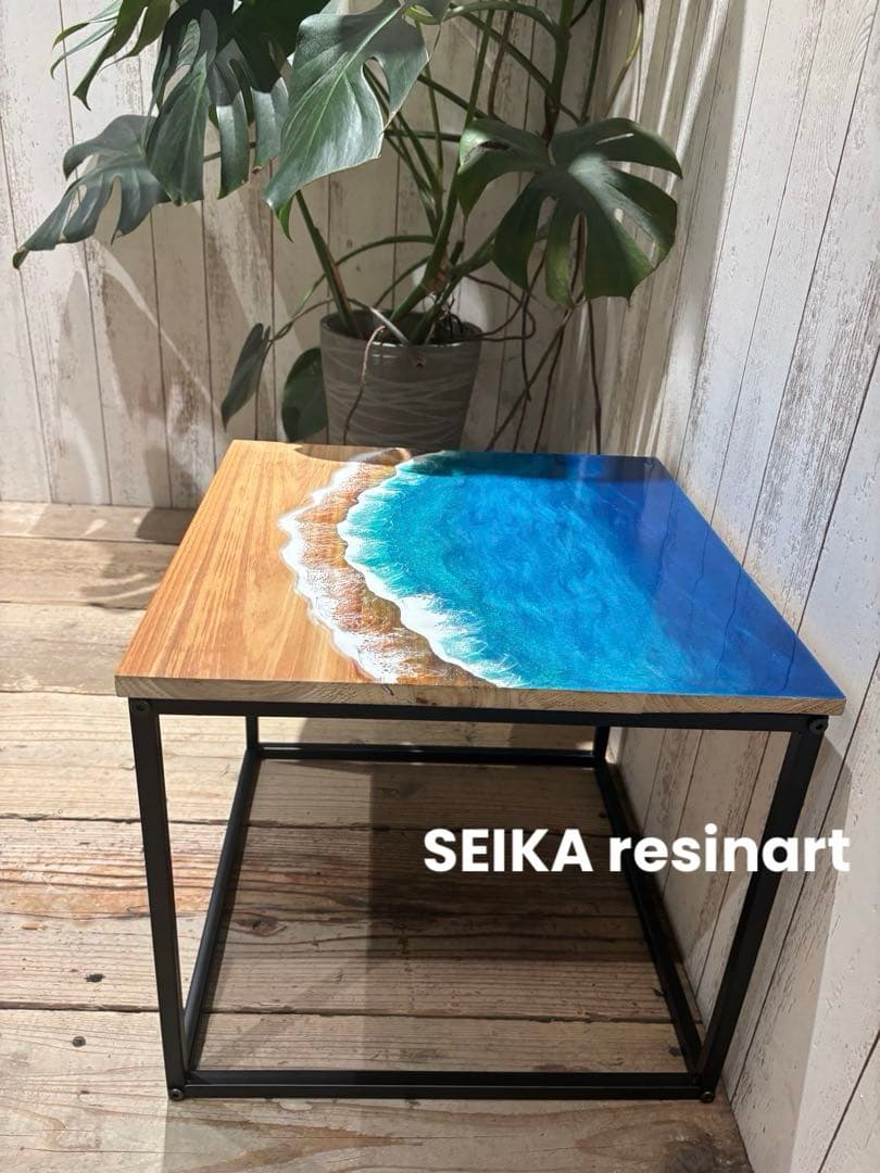 レジンテーブル　レジンアート　サイドテーブル　テーブル　海レジン　40×40