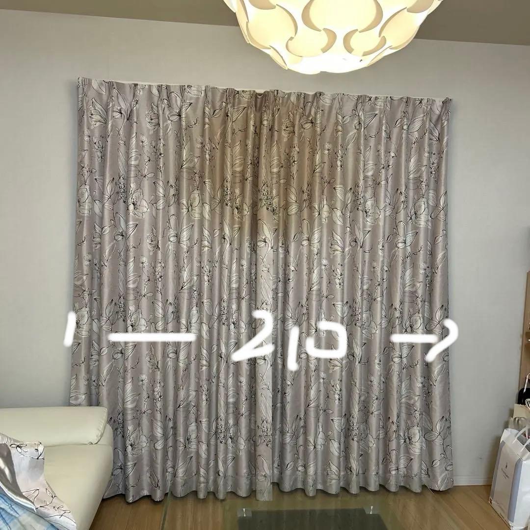 美品日本製1級遮光　形状記憶　花柄 9ドレープカーテン2枚セット防音遮熱保温