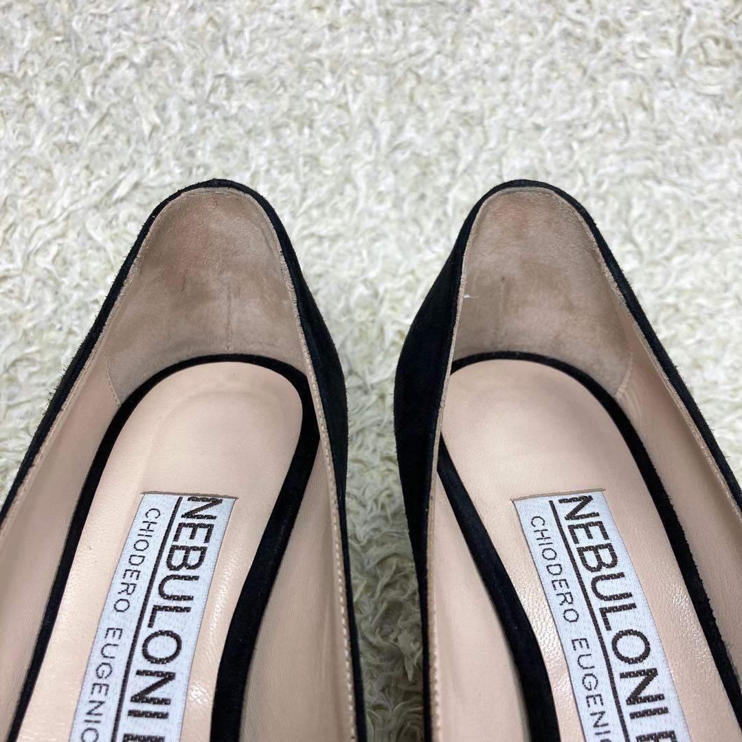 『美品』ネブローニ パンプス スエード ブラック レザー ポインテッドトゥ 黒