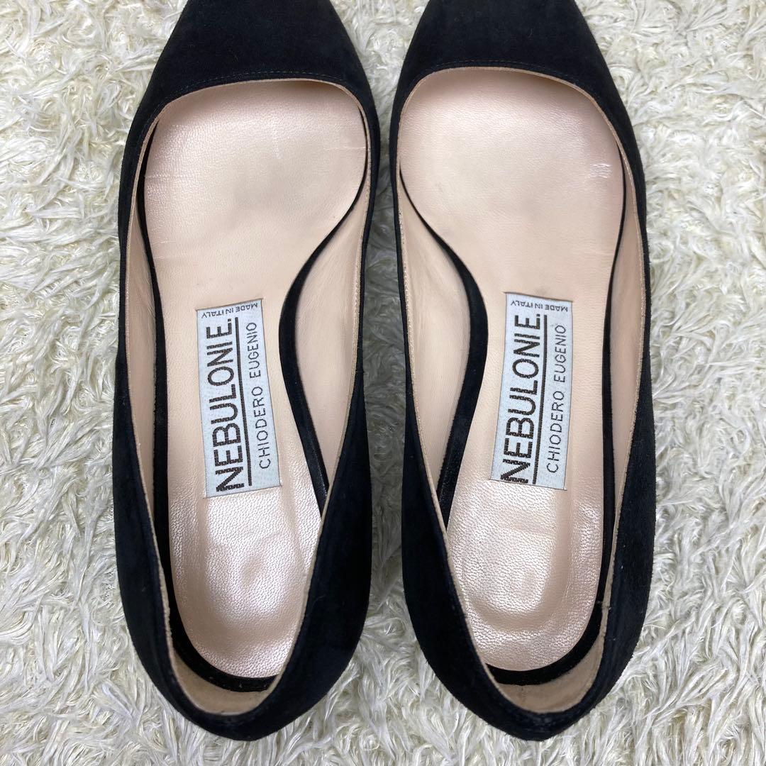『美品』ネブローニ パンプス スエード ブラック レザー ポインテッドトゥ 黒