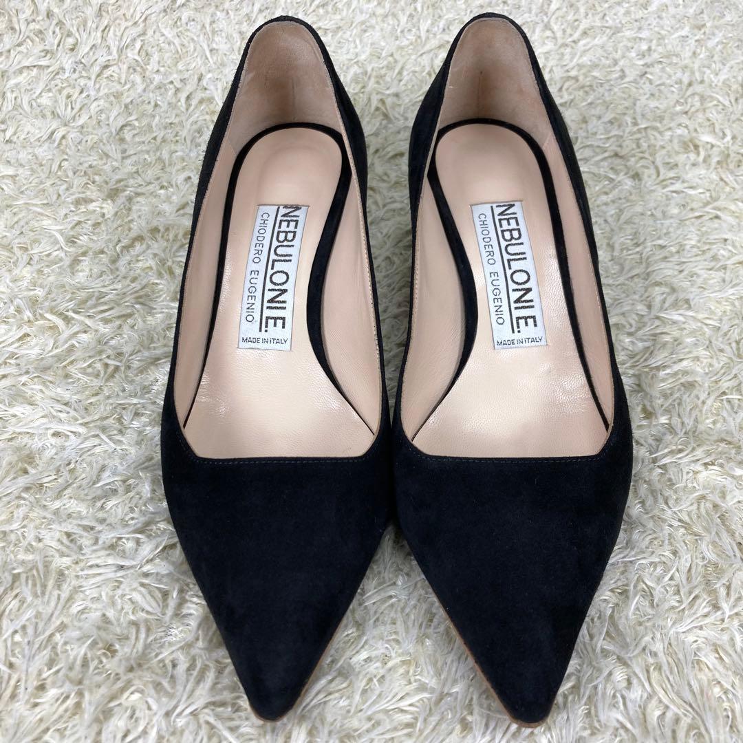 『美品』ネブローニ パンプス スエード ブラック レザー ポインテッドトゥ 黒