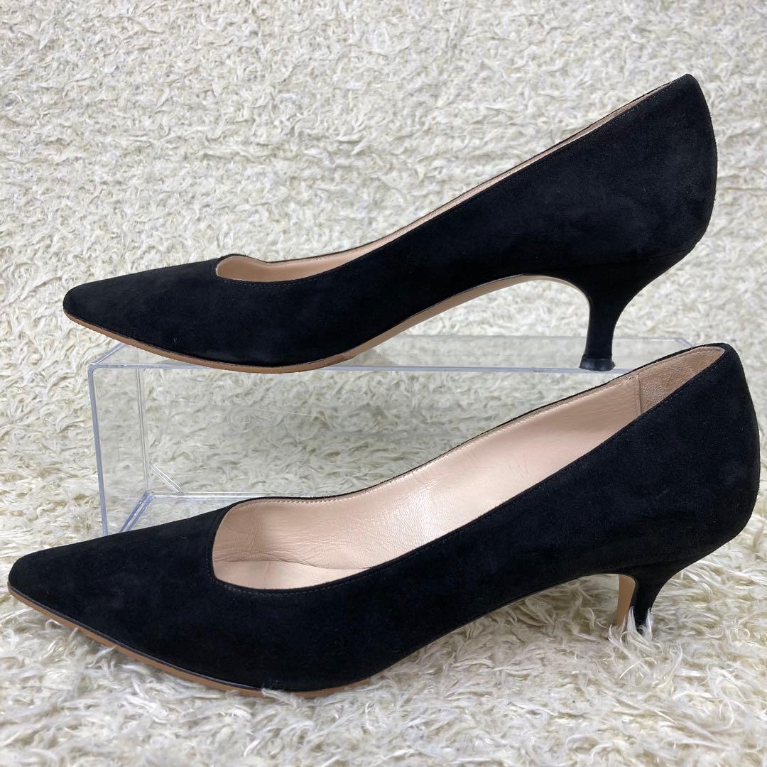 『美品』ネブローニ パンプス スエード ブラック レザー ポインテッドトゥ 黒