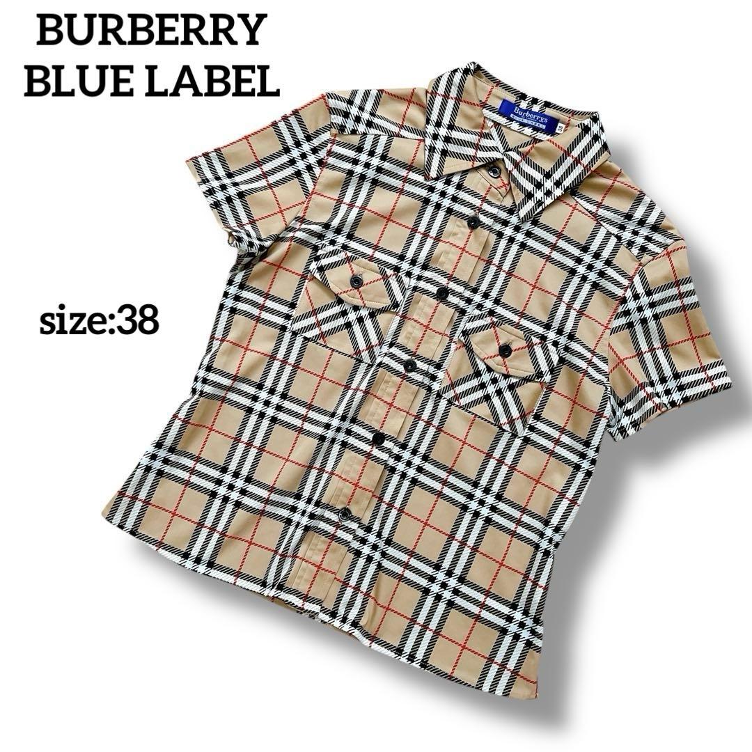 バーバリー ブルーレーベル　ノバチェック　ストレッチシャツ　ポリシャツ　38