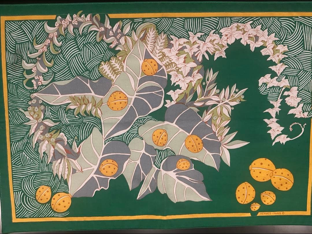 HERMES エルメス マット てんとう虫 ボタニカル柄　　コットン フランス製