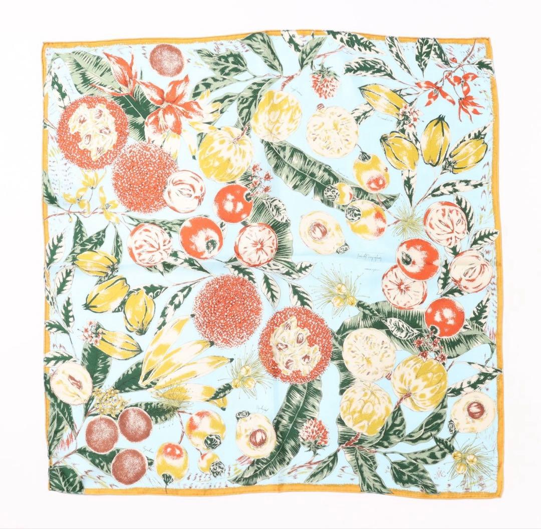 【タグ付未使用】manipuri マニプリジャングルフルーツ シルクスカーフ65