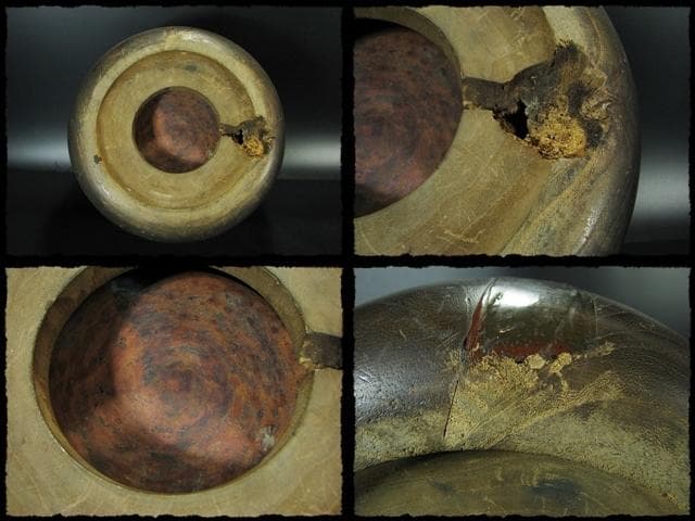 金蒔絵 桐丸 火鉢 一対 竹鳥文 スズメ 囲炉裏 茶道具 e59