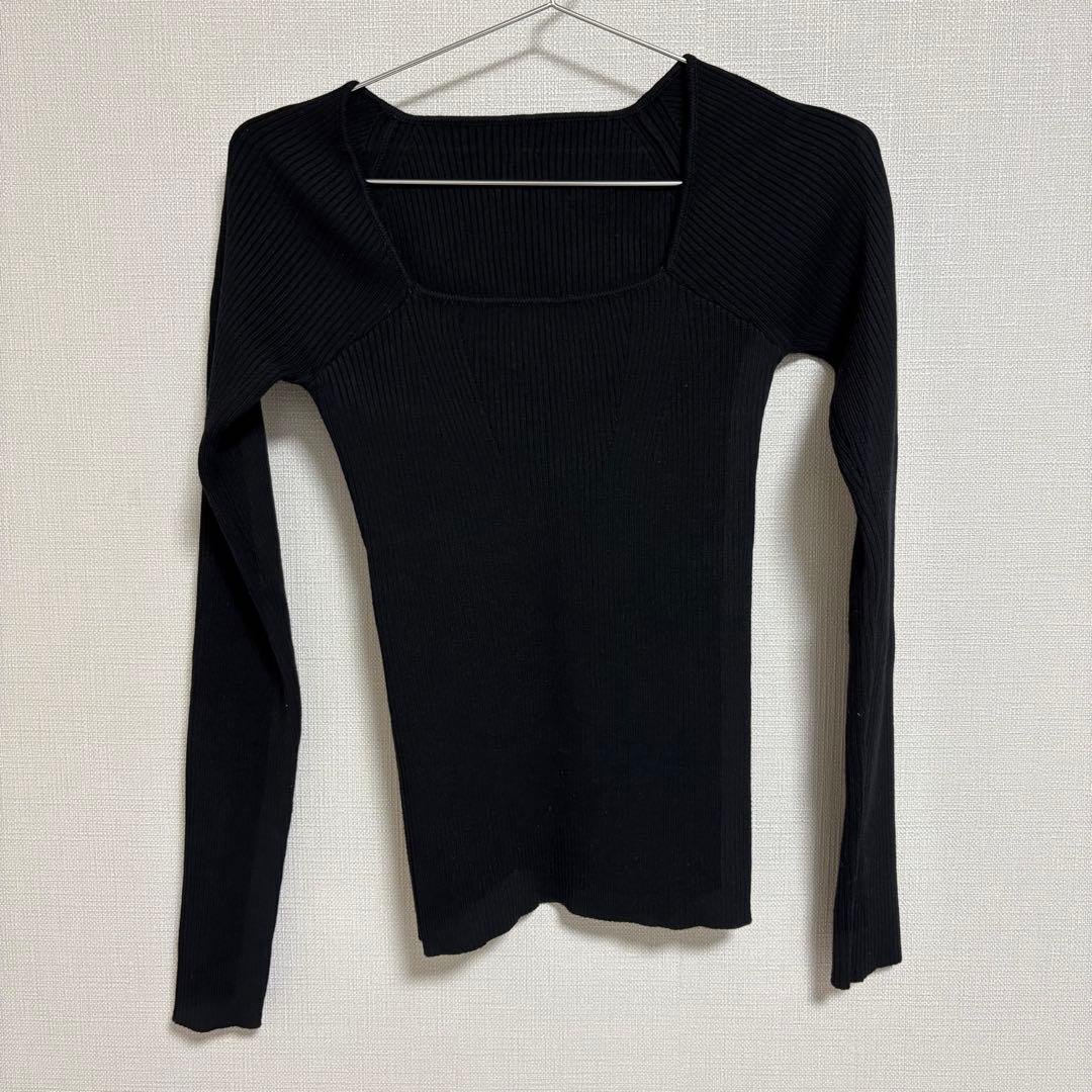 anuans カシミヤブレンドデコルテリブニットプルオーバー　ブラック