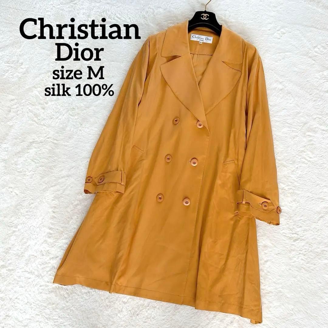 極美品✨【ディオール】シルク100%ダブルトレンチコート マスタードイエロー M