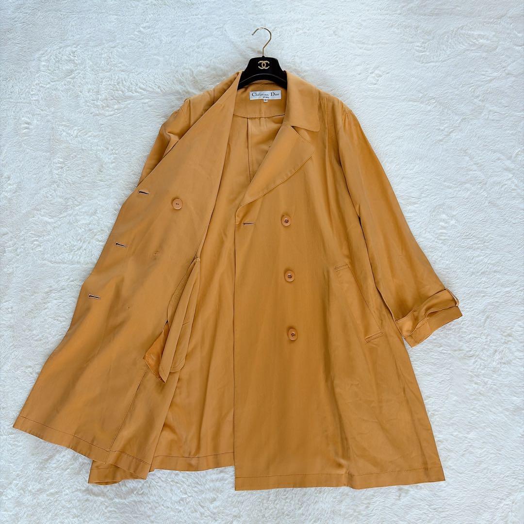 極美品✨【ディオール】シルク100%ダブルトレンチコート マスタードイエロー M