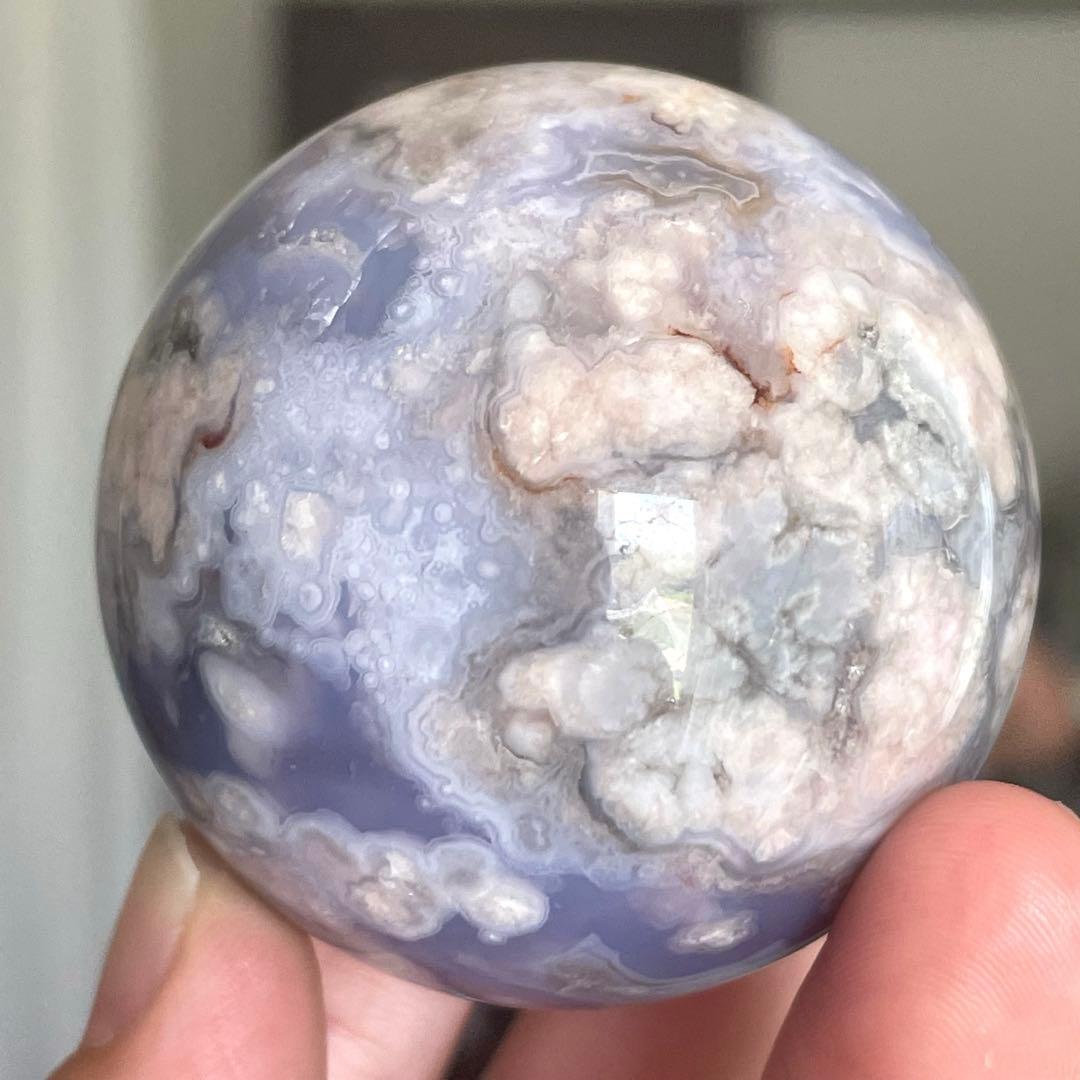 54mm大きなブルー桜瑪瑙 スフィア 天然石 置物