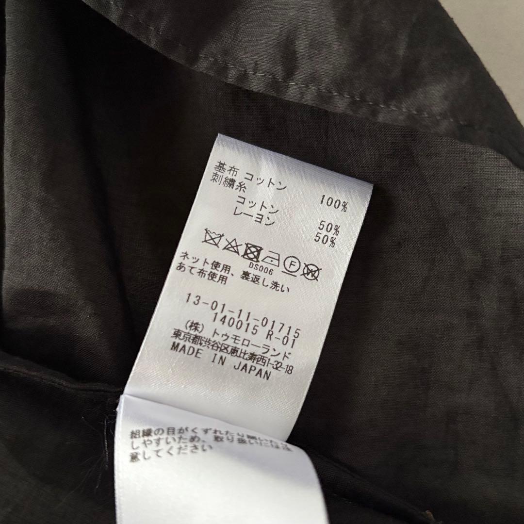 トゥモローランドコレクション　刺繍　バンドカラー　フレンチスリーブ　ブラウス　黒