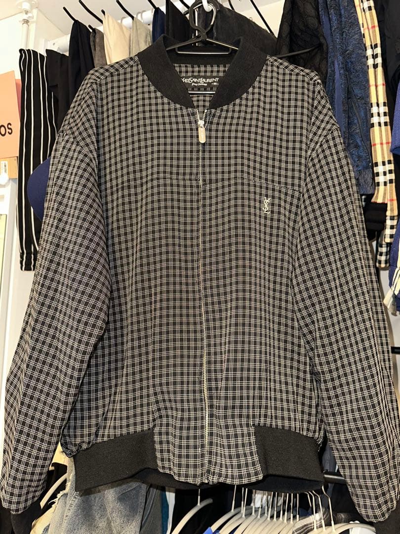 Saint Laurent ヴィンテージジャケット チェック柄 Mサイズ 白黒
