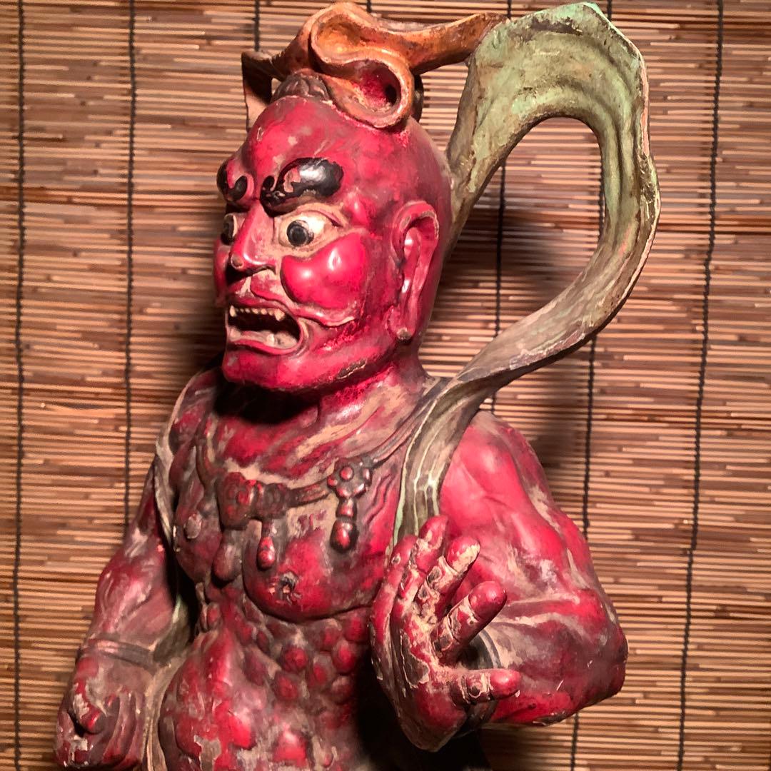 江戸期・護法善神「那羅延金剛・密迹金剛」仁王・金剛力士・二体一対・漆柿渋紅彩色