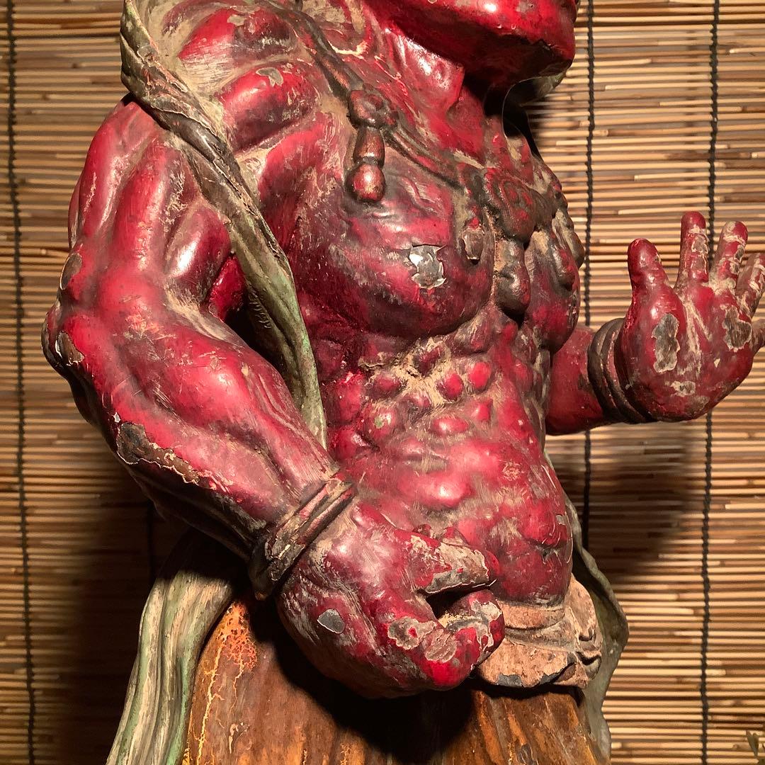 江戸期・護法善神「那羅延金剛・密迹金剛」仁王・金剛力士・二体一対・漆柿渋紅彩色