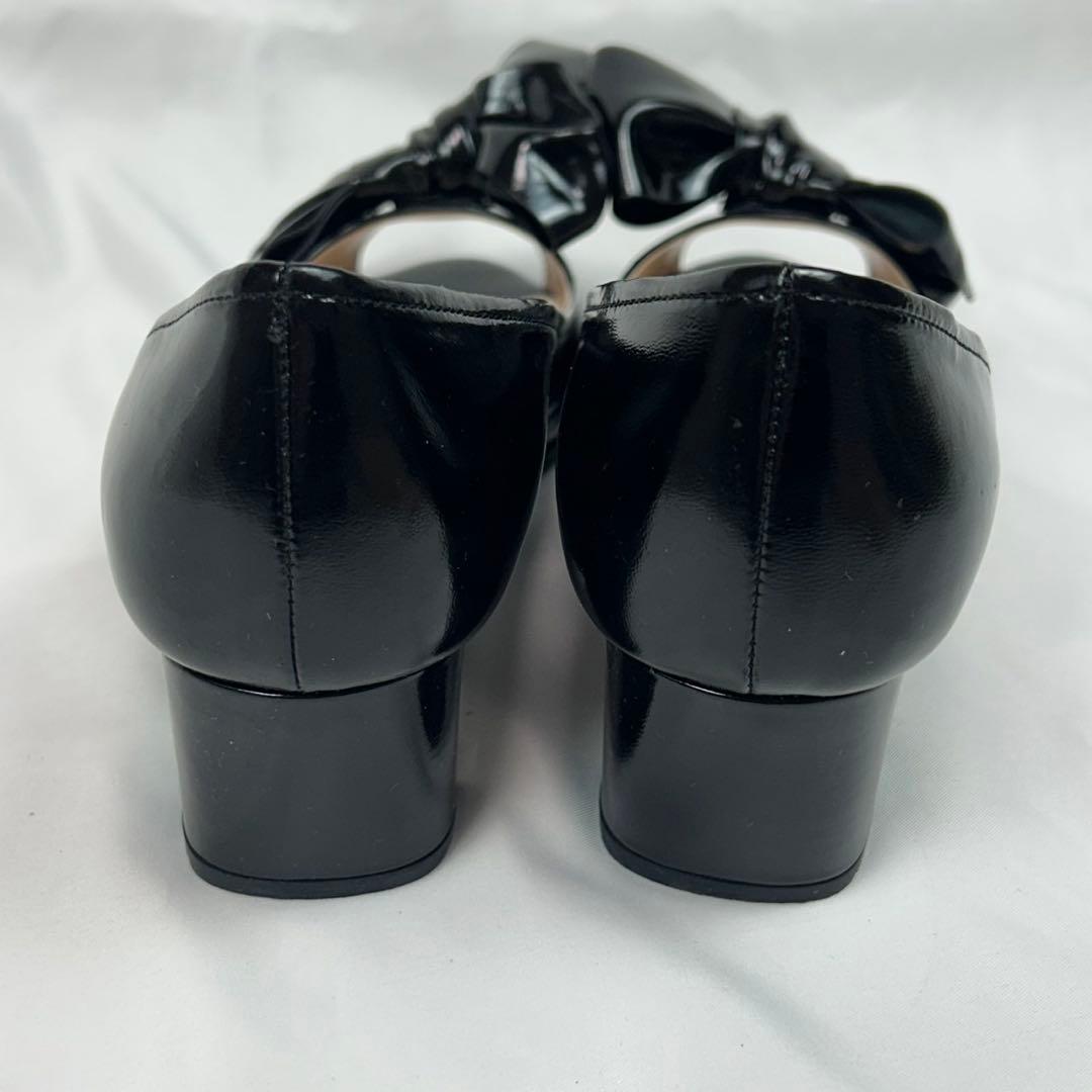 K784 美品 23.5cm プラダ ロゴ入り パンプス ブラック レディース