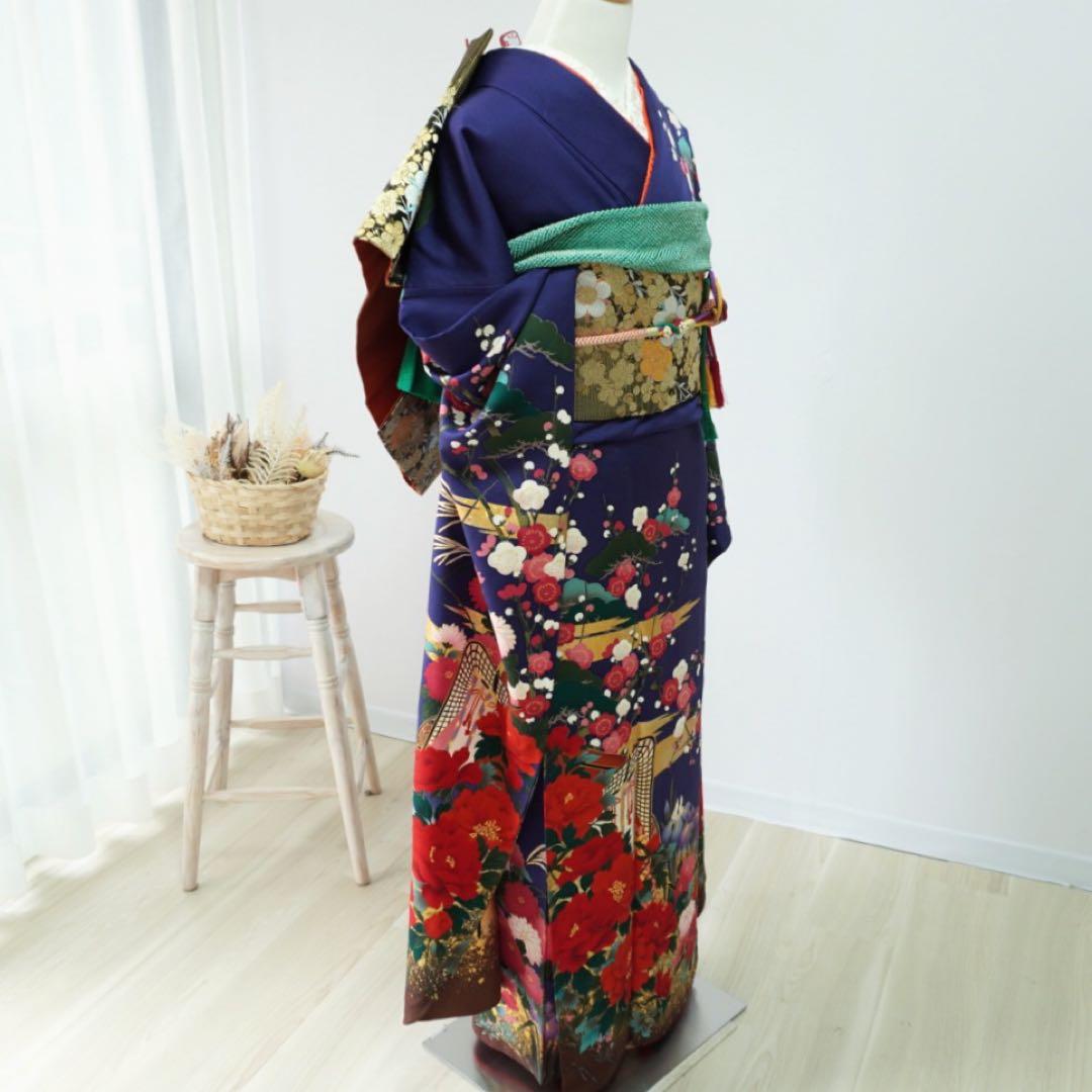 振袖　フルセット5点セット　【346i 】正絹　成人式　青系