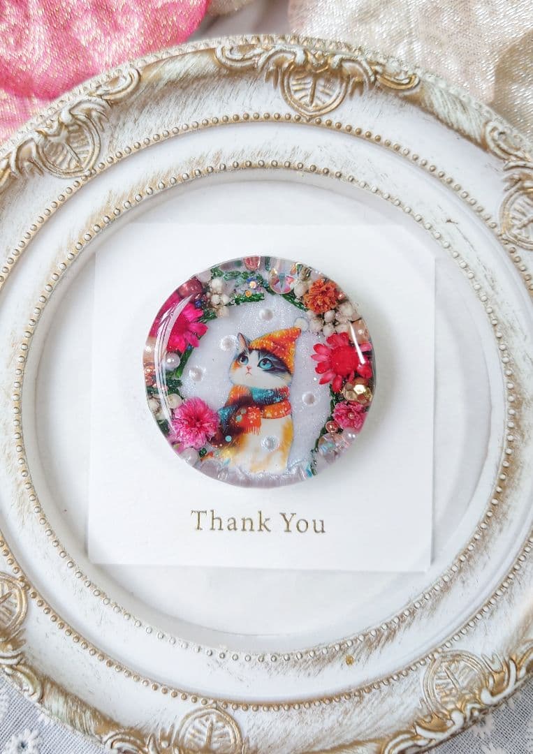 レジン　猫　ヘアゴム　ブローチ　ポニーフック　No.318