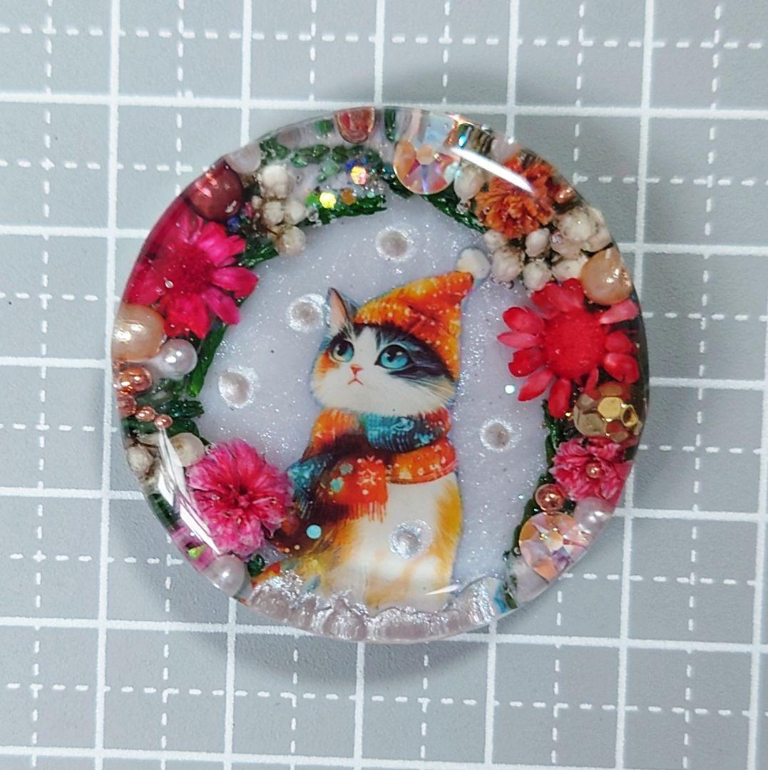 レジン　猫　ヘアゴム　ブローチ　ポニーフック　No.318