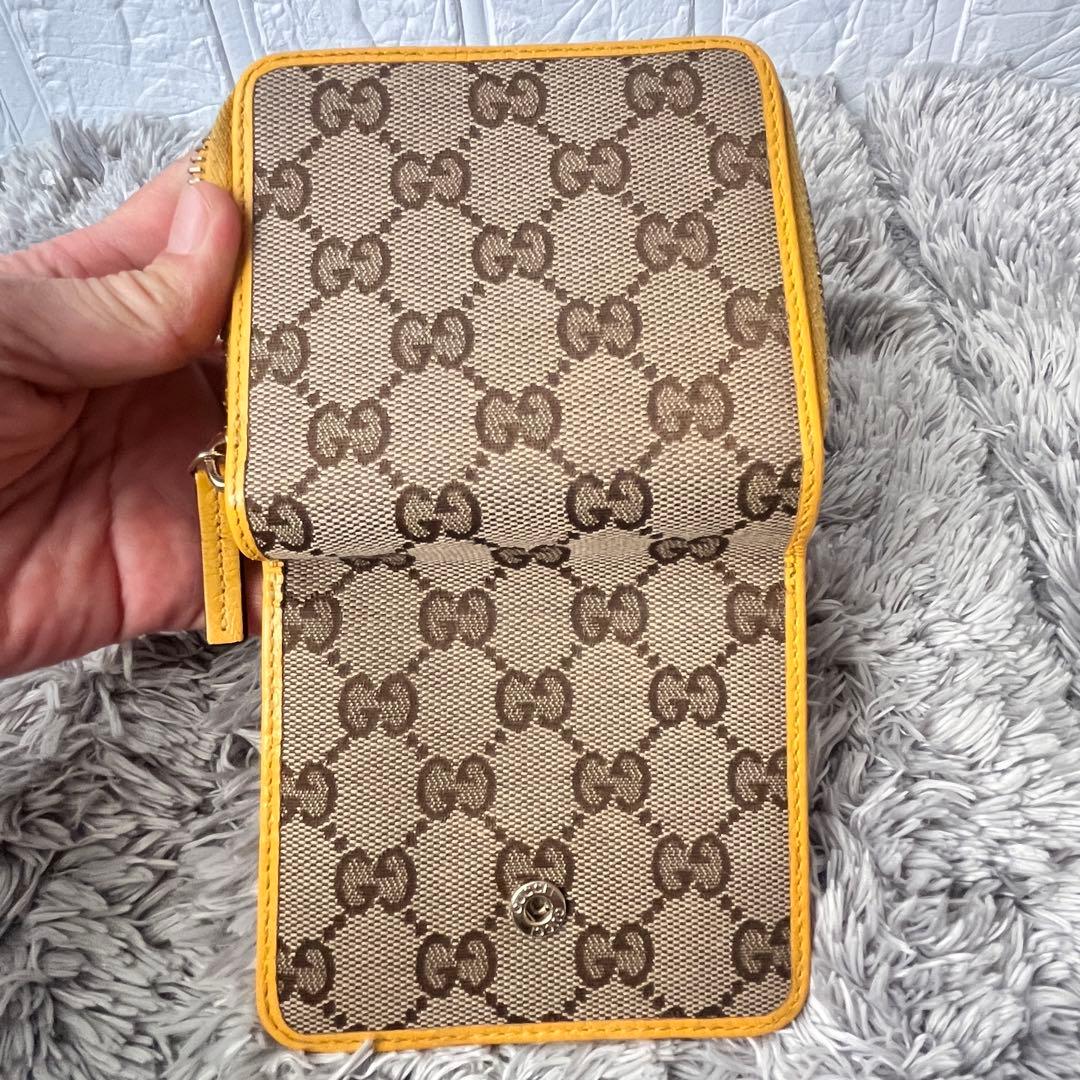 良品✨GUCCI GGキャンバス 折り財布　イエロー　メンズ　レディース