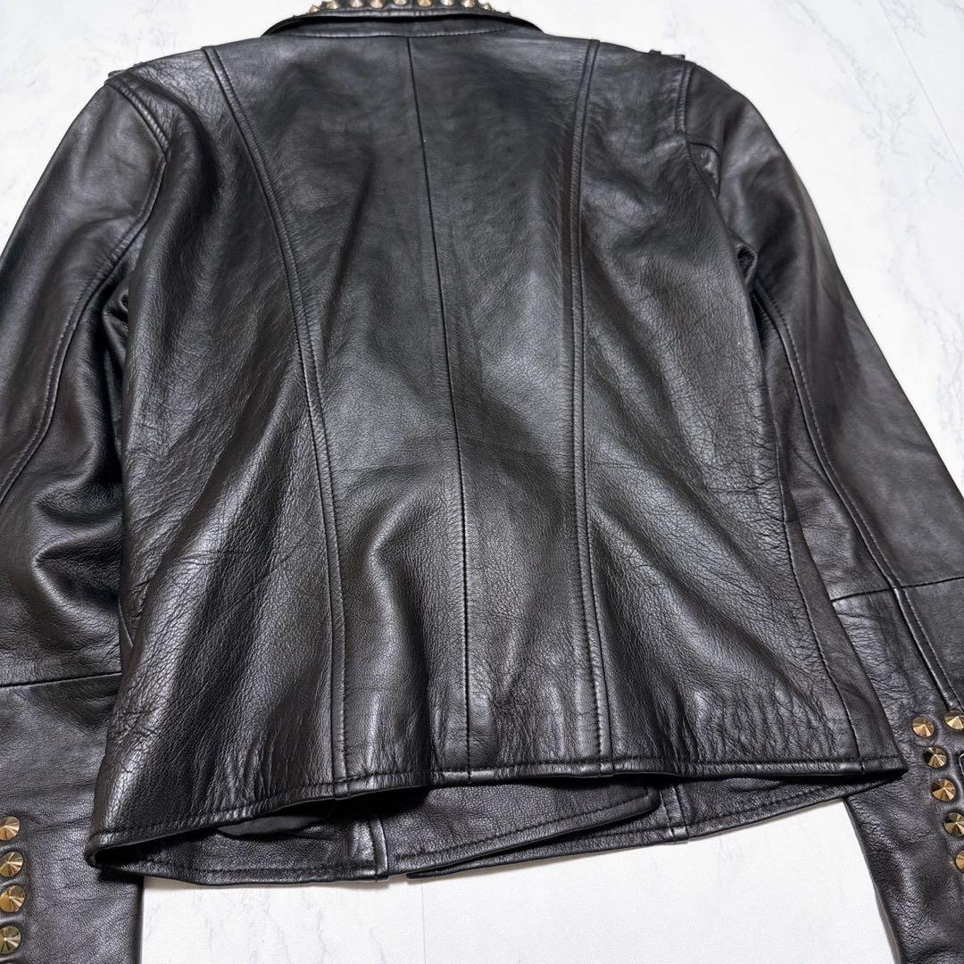 新品タグ付き✨ZARA ラムレザー　ライダースジャケット　ダブル　スタッズ　黒