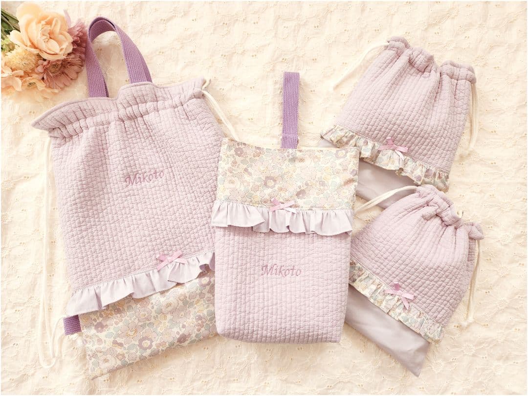 入園入学　女の子　ヌビ　リバティ　花柄　レッスンバック　お着替え袋　巾着袋