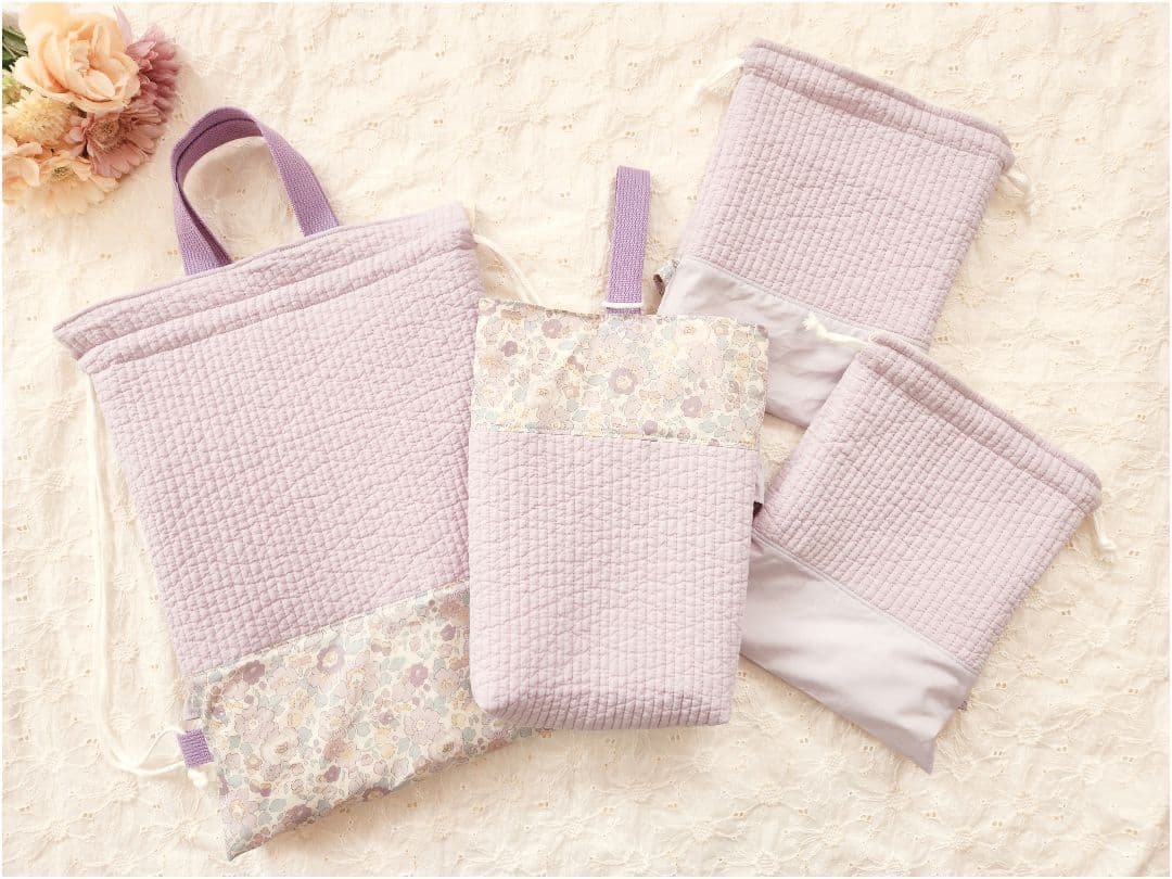入園入学　女の子　ヌビ　リバティ　花柄　レッスンバック　お着替え袋　巾着袋