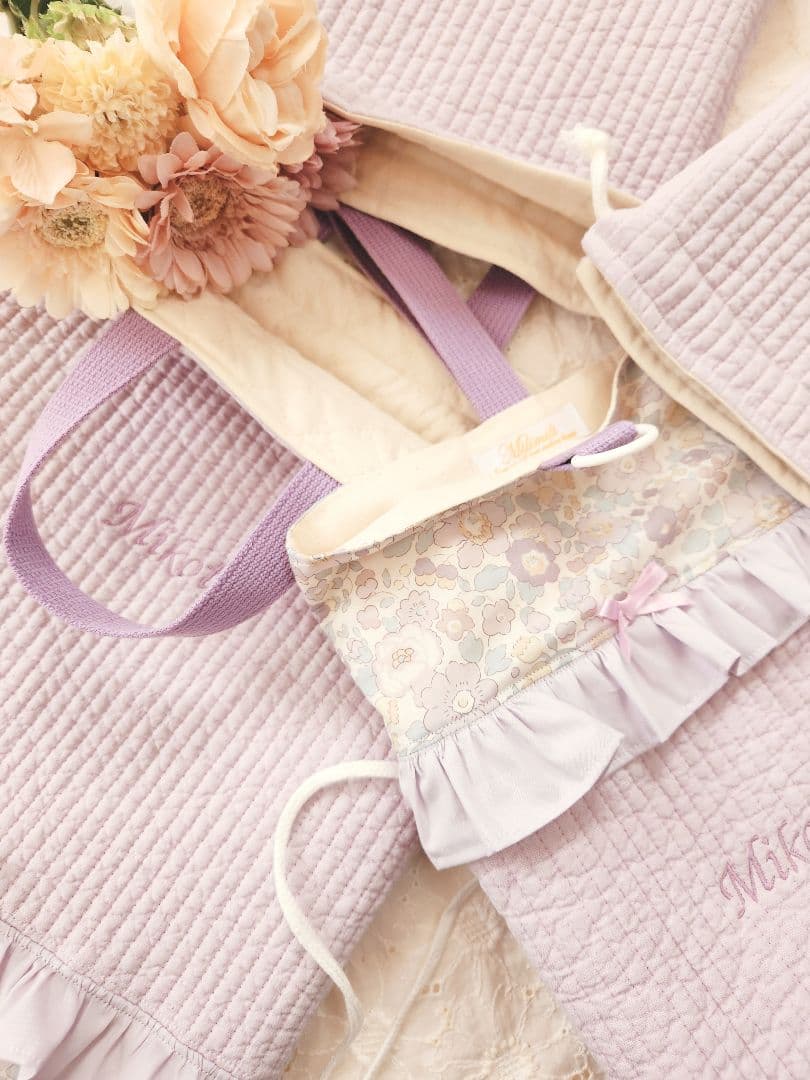 入園入学　女の子　ヌビ　リバティ　花柄　レッスンバック　お着替え袋　巾着袋