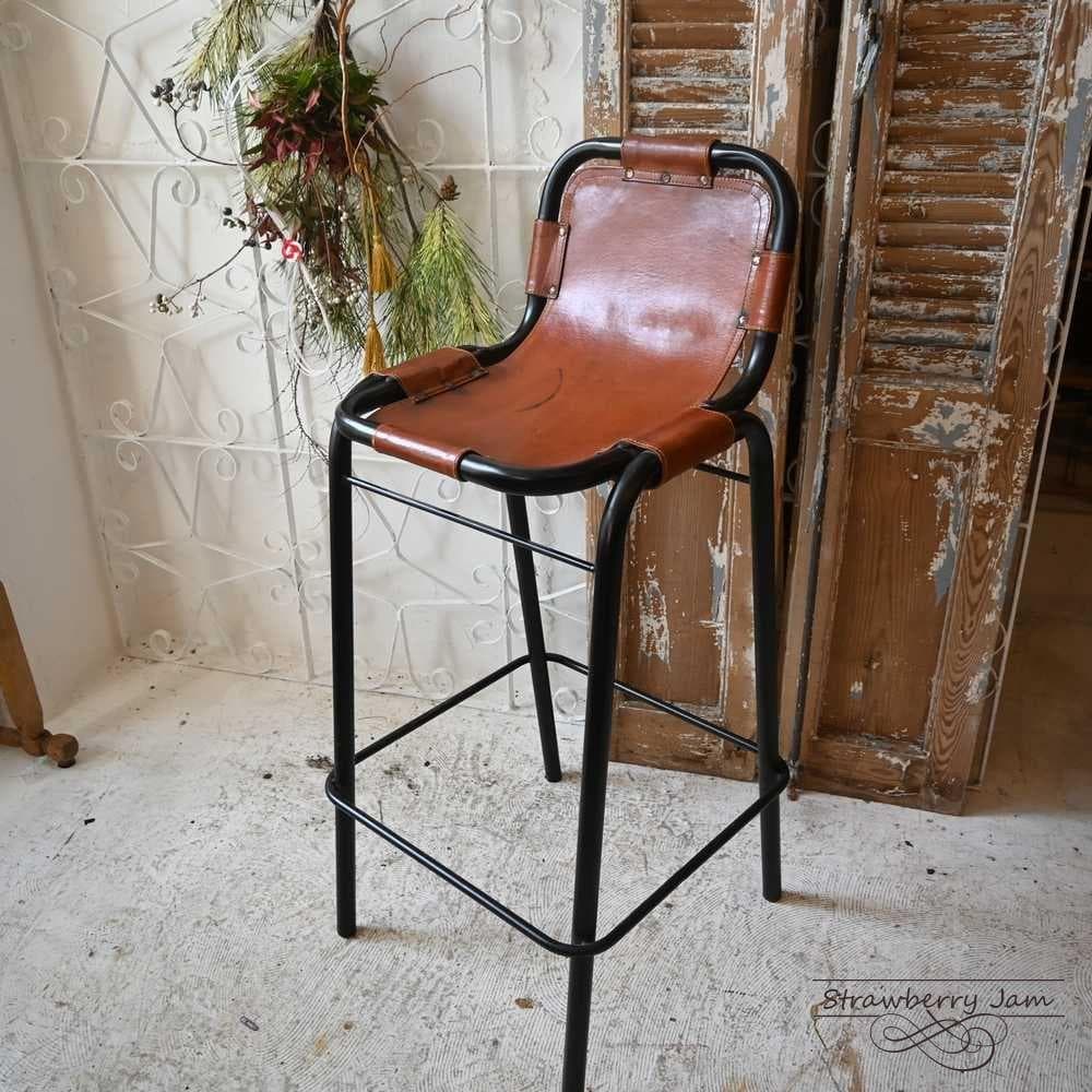 L3710-74-1 英国ヴィンテージ レザー ハイチェア カウンターチェア