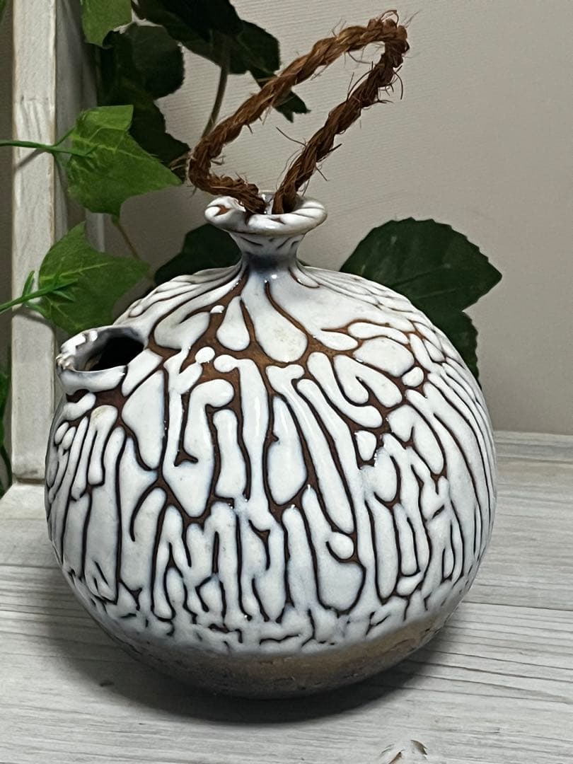 岩国焼白釉建水　山田象陶造　白釉花瓶